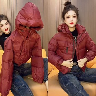 洋气时髦花苞帽不对称拉链纯色棉服2025冬季新款个性时尚百搭女款