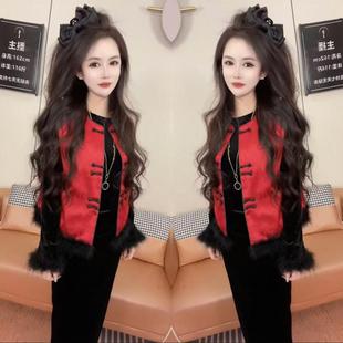 国风盘扣毛毛边马夹打底衫 拜年服套装 裙子套装 新款 2025春季 新中式