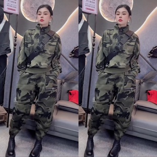 个性酷飒迷彩加绒卫衣哈伦裤套装秋冬新款休闲宽松时尚显瘦两件套