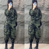 休闲加厚时髦两件套女 套装 潮牌迷彩蚂蚁腰卫衣哈伦裤 秋冬新款 个性