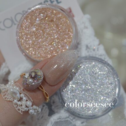 美美原创美甲素材7细闪du家柔银橘色系闪粉晕染渐变搭配温柔指甲