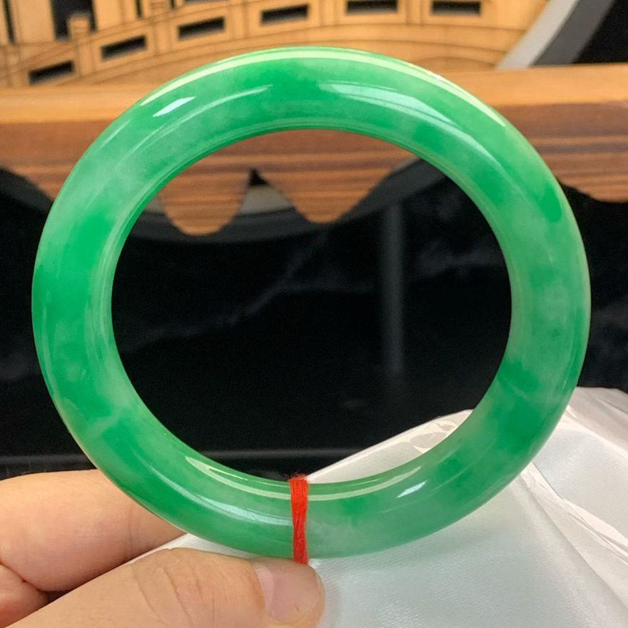 【顺丰包邮】缅甸天然大圈口阳绿圆条翡翠处理手镯一手玉镯冰糯种