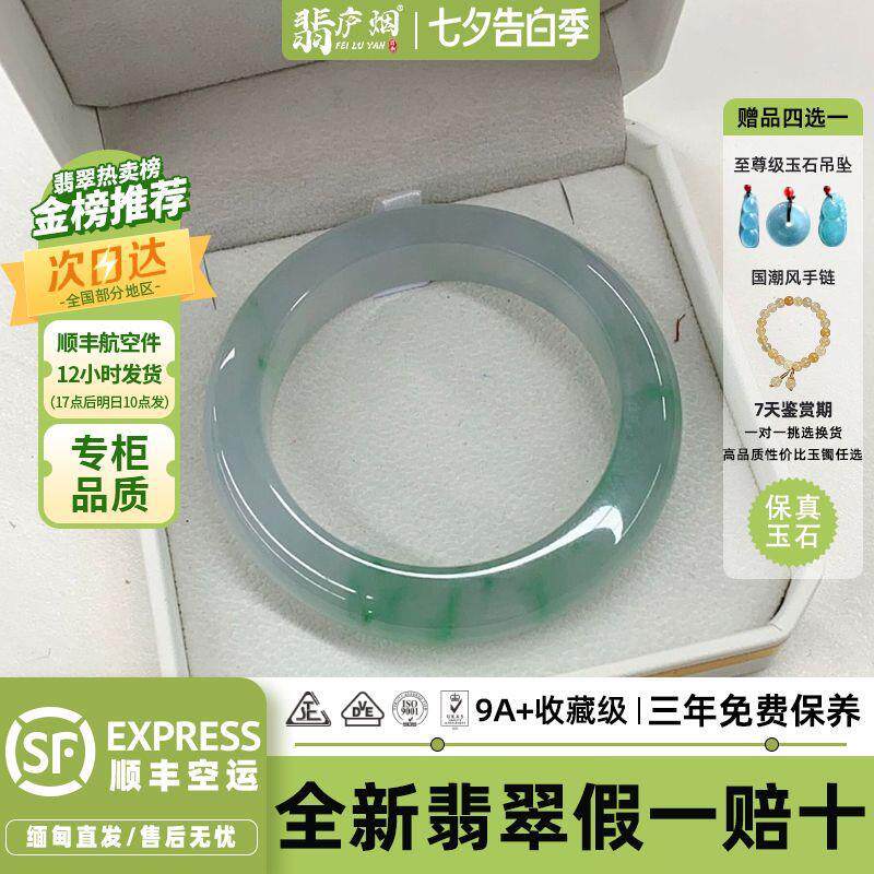 【顺丰包邮】翡庐烟‘春风有信’缅甸翡翠高冰种玉手镯子年轻飘花