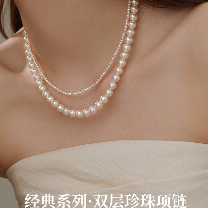 双层珍珠项链叠戴颈链女2026新款爆款毛衣链轻奢高级感秋冬锁骨链