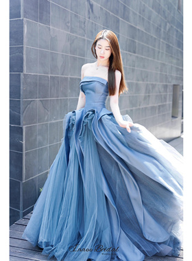 （礼服出租）蓝色显瘦高端主持学生成人礼声乐艺考音乐会晚礼服