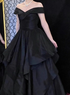 礼服出租黑色一字肩奥洛佩萨同款声乐艺考美声独唱晚礼服年会主持