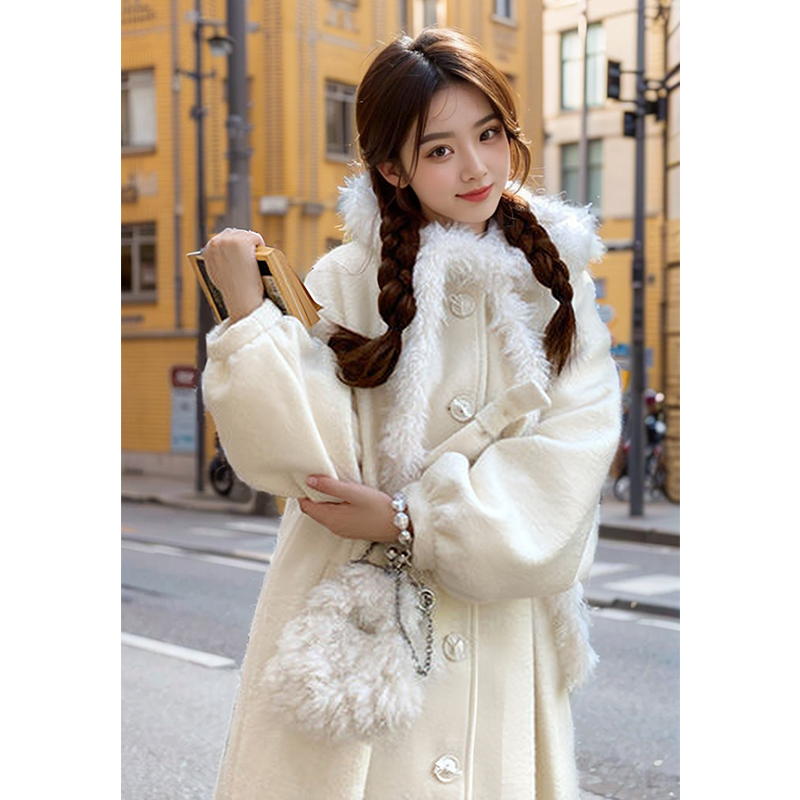 高级感保暖加厚毛呢外套2025冬季新款甜美小个子显瘦毛领呢子大衣