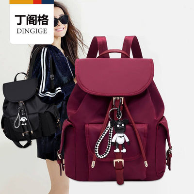 牛津布双肩包女2025新款潮韩版时尚百搭抽带书包帆布旅行背包女包