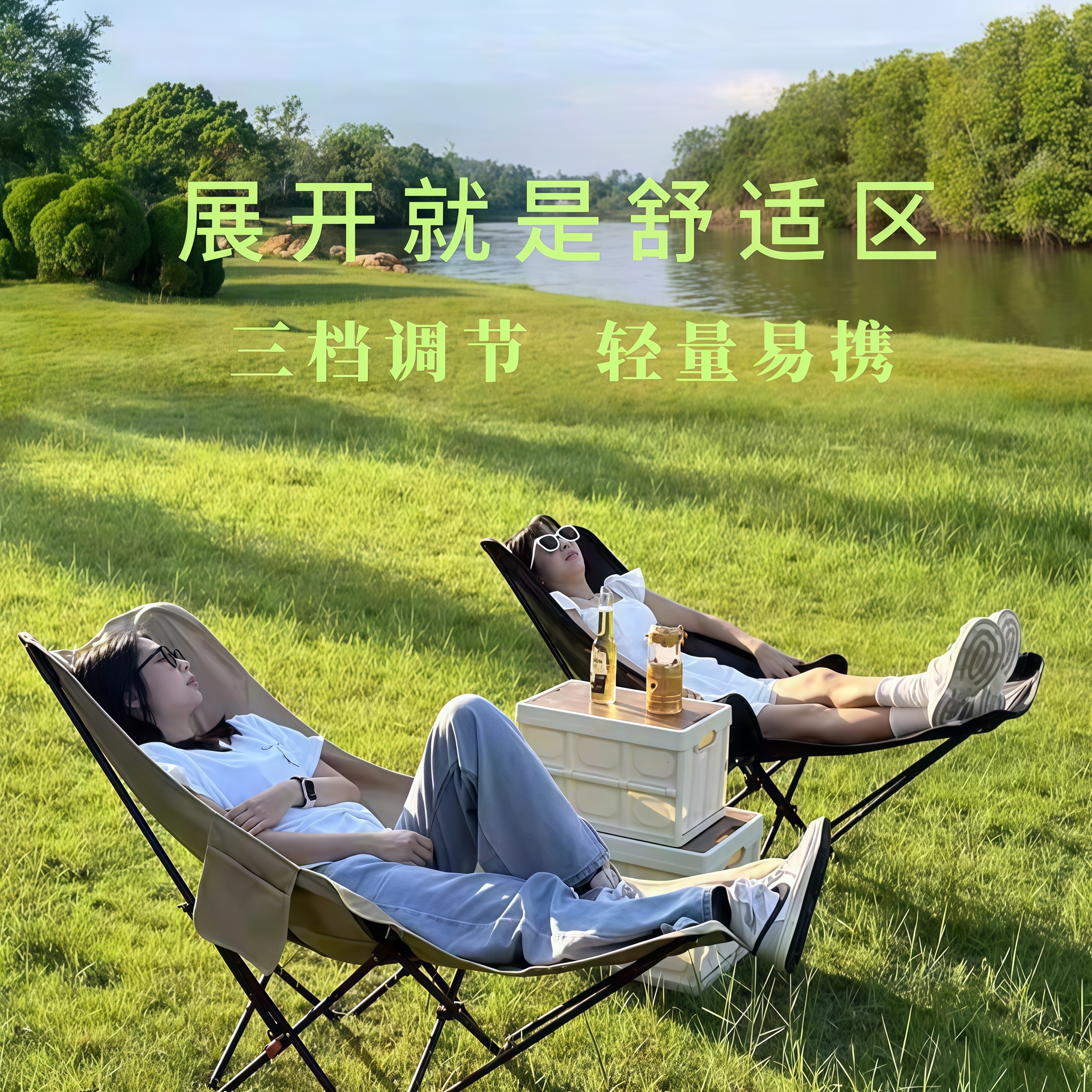 户外折叠月亮椅躺椅露营装备便携高背午休三档调节钓鱼烧烤野餐凳