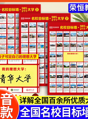 名校目标墙贴985/211全套3张985211大学介绍全国优质百所名校目标墙高考目标大学墙贴高中教室布置墙挂图墙贴高考志愿填报指南2026