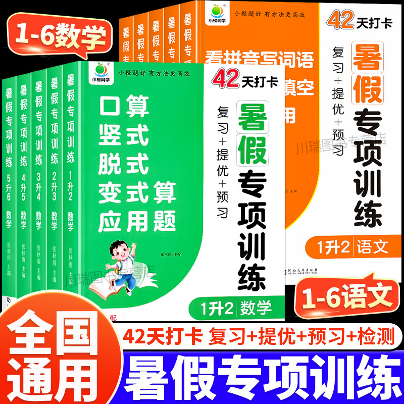 2026小橙同学暑假专项训练语文数学一升二升三升四升五升六年级暑假衔接口算竖式脱式应用题四合一看拼音写词语阅读理解同步练习册 - 实物图