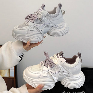 高鹏2026春新款真皮老爹鞋女厚底显脚小增高百搭轻便休闲女鞋3169