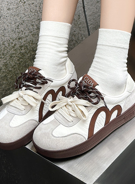 阳光壹佰2025秋新款真皮德训鞋女平底百搭小众棕色学生板鞋9796-1