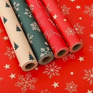 新款圣诞包装纸超大尺寸10米长卷礼物包装纸跨境热卖节日包装纸