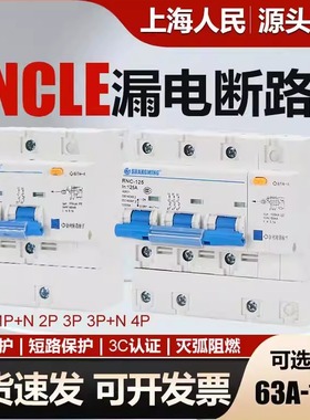 上海人民漏电断路器DZ47LE-80A100A125A漏电保护开关导轨安装漏保