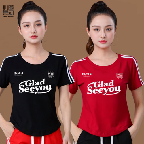 广场舞夏季短袖印花圆领舞蹈服运