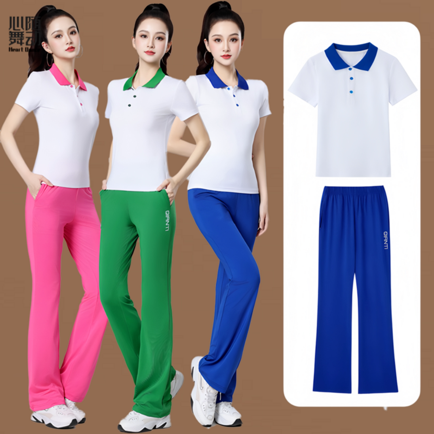 广场舞服装新款时尚polo领休闲运动服春夏短袖曳步舞蹈团体服套装