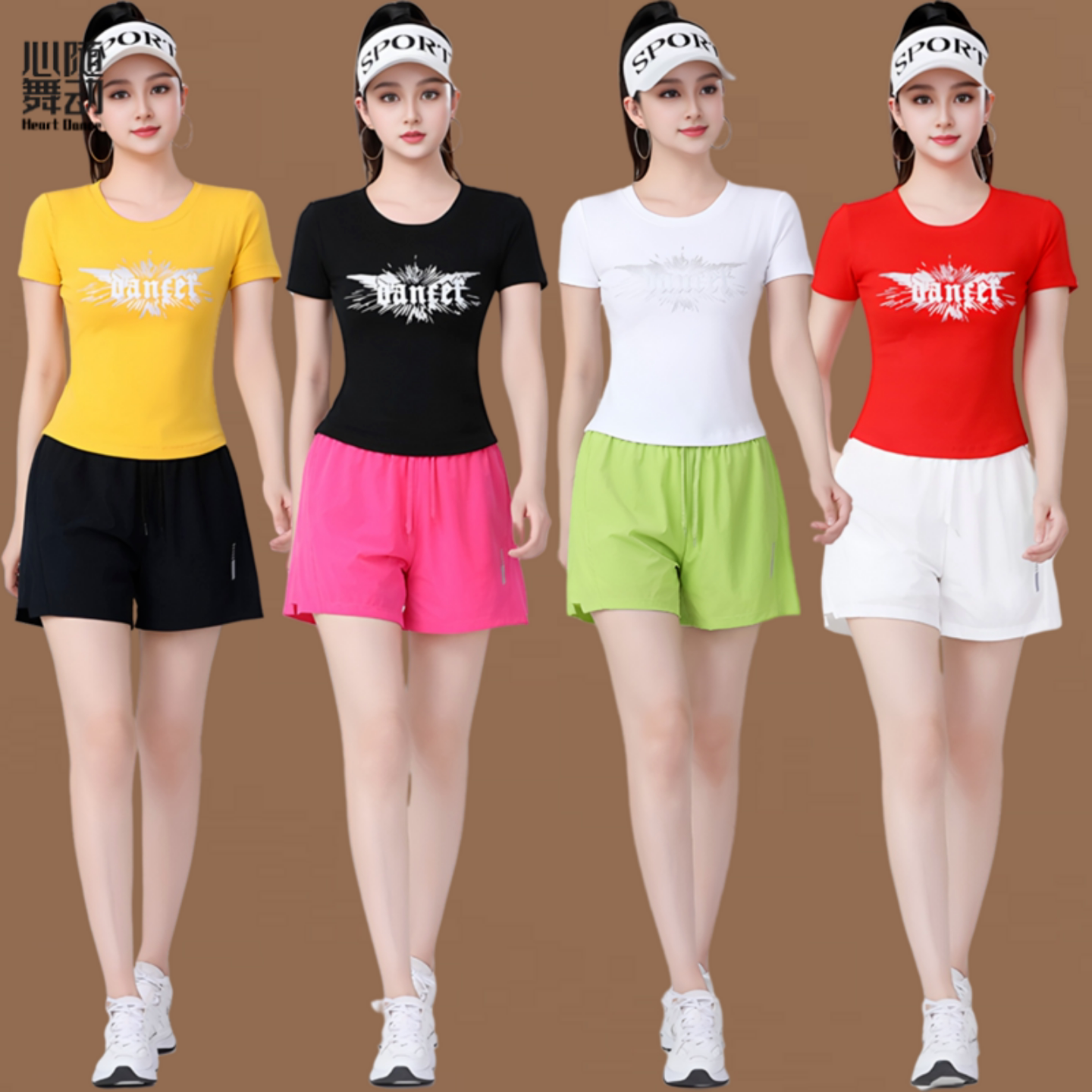 广场舞短裤短裤运动健身操鬼步舞团体操时尚夏季跳操服大码健身服