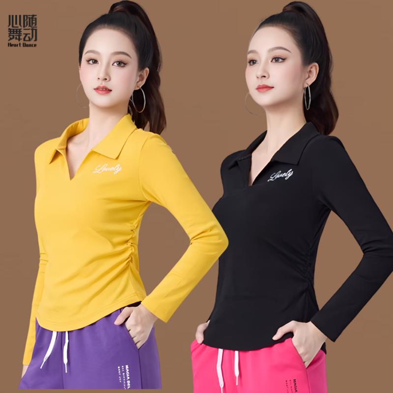 广场舞时尚Polo领长袖T恤秋新款鬼步舞团体健身操跳操上衣