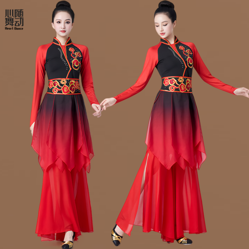 古典舞飘逸纱衣演出服新款打鼓服