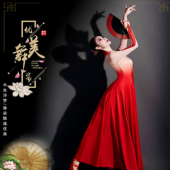 红色之恋当代舞演出服连衣长裙古典舞蹈裙子女子群舞合唱表演服装