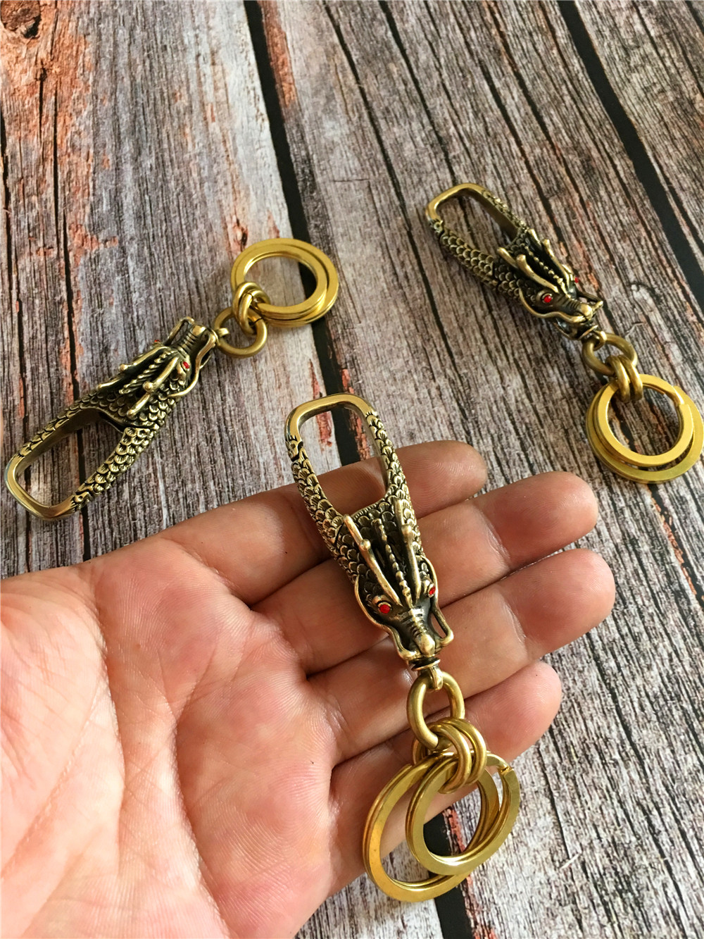 【老顽铜】纯铜龙头钥匙扣黄铜龙头卡簧汽车摩托电动车钥匙扣