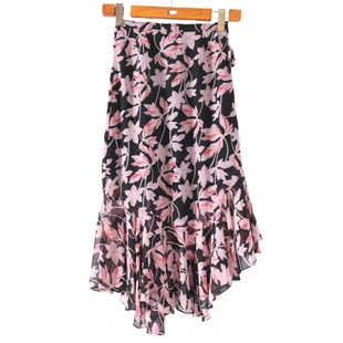 浪漫法式粉色印花高腰包臀碎花雪纺鱼尾半身裙长裙夏装