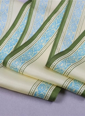 清新国风气息 真丝silk斜纹绸 淡黄色窄长条装饰丝巾衬衫搭配飘带