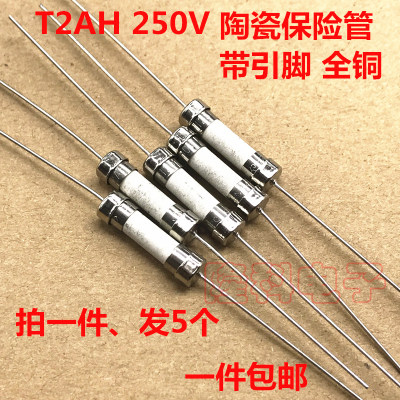 T2AH250V保险管带引脚线 T2A 250V陶瓷保险丝慢断 5x20mm(5个)_虎窝淘
