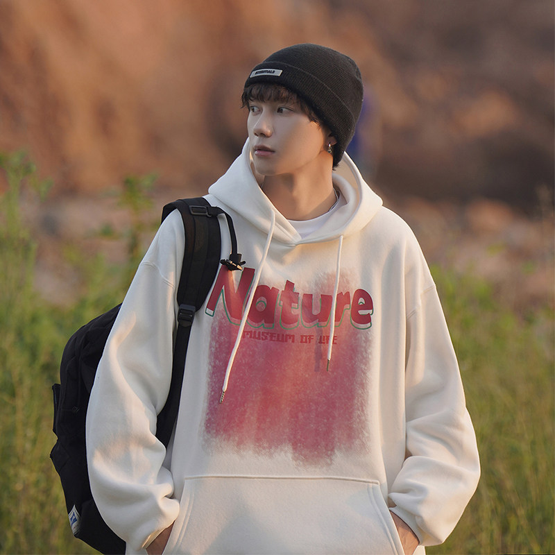 A331-WY225R-P60港风连帽印花全棉加绒加厚卫衣控78，男装卫衣，电商C409