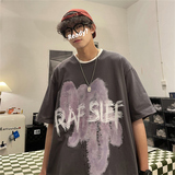 wassuphappy美式涂鸦短袖t恤男夏季潮流oversize宽松休闲五分袖，男装T恤，电商C409
