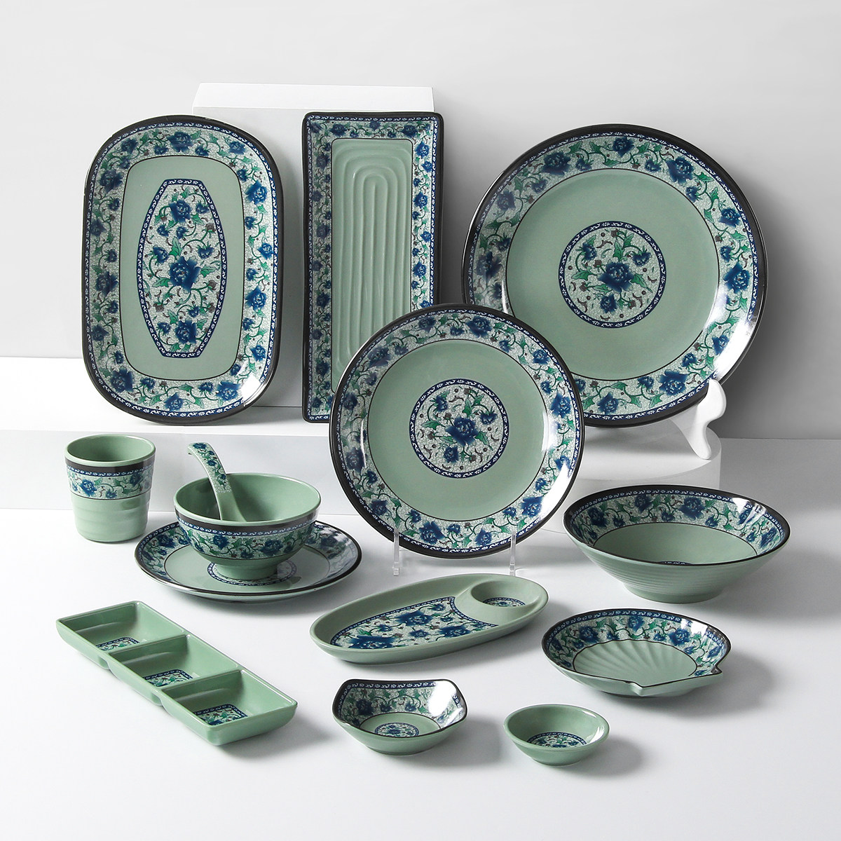 密胺青花瓷复古餐具盘子商用餐饮饭店餐厅火锅配菜凉菜炒菜专用盘,餐饮具,盘,淘宝优惠券,粉丝福利购,淘宝优惠卷