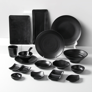 密胺餐具盘子商用餐饮烧烤寿司烤肉火锅店专用盘黑色碟子餐盘菜盘