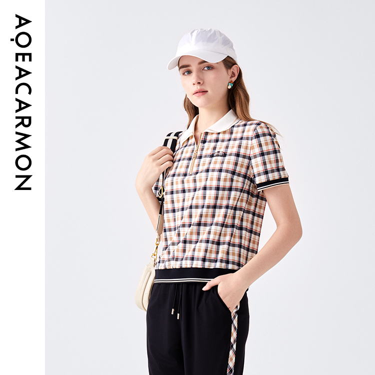 雅格上美 春夏新款女士时尚休闲百搭显瘦格子POLO衫 A24CF16J44