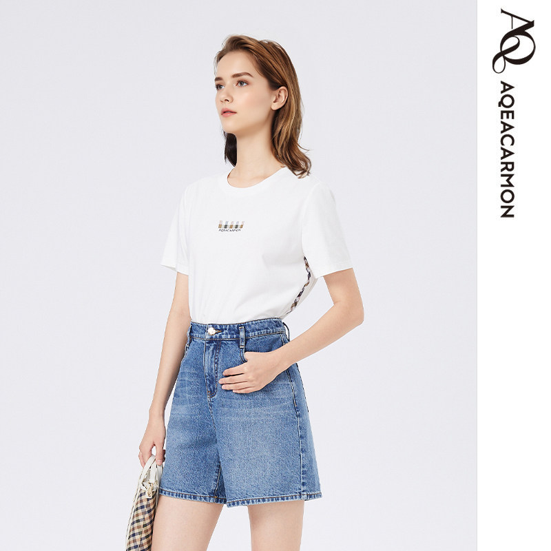 雅格上美 春夏新款女士时尚休闲百搭显瘦圆领短袖T恤 A25CF01J15