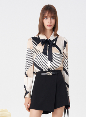 【雅格上美】AQEACARMON秋季女士通勤拼接撞色衬衫A23QF13D14