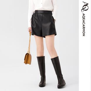 A24DF67J31 雅格上美 秋冬新款 女士时尚 休闲通勤高腰显瘦PU皮短裤