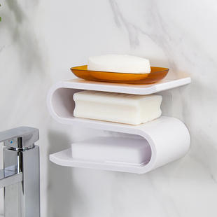 肥皂盒架子创意香皂盒家用免打孔壁挂式 卫生间沥水浴室三层皂托架