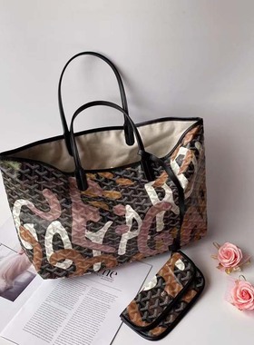 DBN托特包包大容量涂鸦女2025新款春夏百搭通勤购物袋字母单肩包