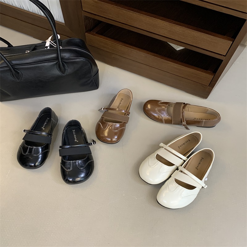 一字带芭蕾舞鞋法式气质浅口平底单鞋女2025新款玛丽珍小皮鞋