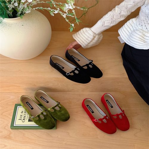 甜美T字玛丽珍鞋女平底显瘦法式复古乐福鞋温柔单鞋浅口