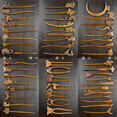 原创新中式 金丝檀木u型发簪可爱猫咪发钗簪子女古风旗袍汉服头饰