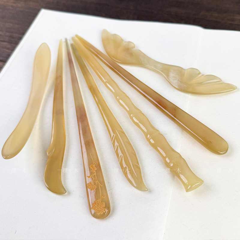 天然羊角发簪新中式简约现代手工高级感古风旗袍盘发发钗簪子发饰