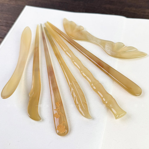 天然羊角发簪新中式简约现代手工