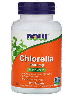 美国Now Foods chlorella天然绿藻片破壁小球藻1000mg120片剂