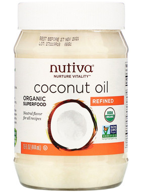 美国 Nutiva Organic coconut oil 椰子油 444ml 精制无香味