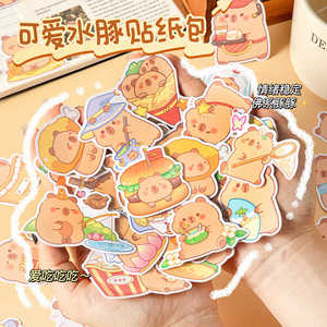 卡皮巴拉贴纸包 学生手账装饰素材手机贴纸可爱水豚diy水杯小贴画