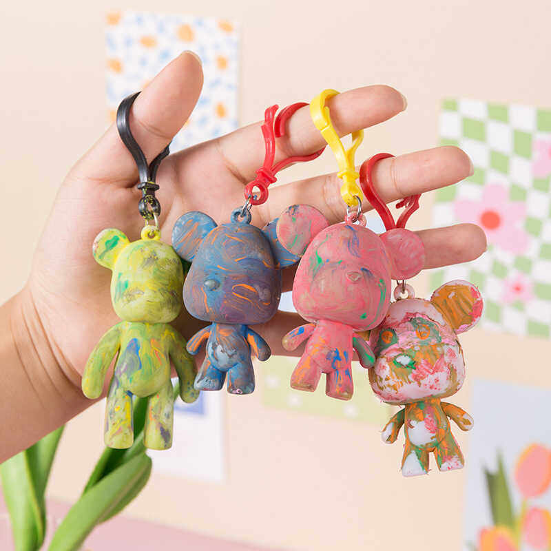 儿童益智卡通玩具礼品diy手工材料包幼儿园节日创意涂鸦熊钥匙扣