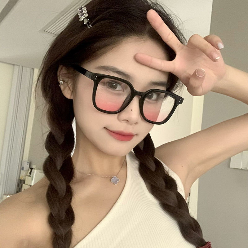 新款网红渐变腮红眼镜女纯欲风韩版潮黑框眼镜百搭ins素颜平光镜