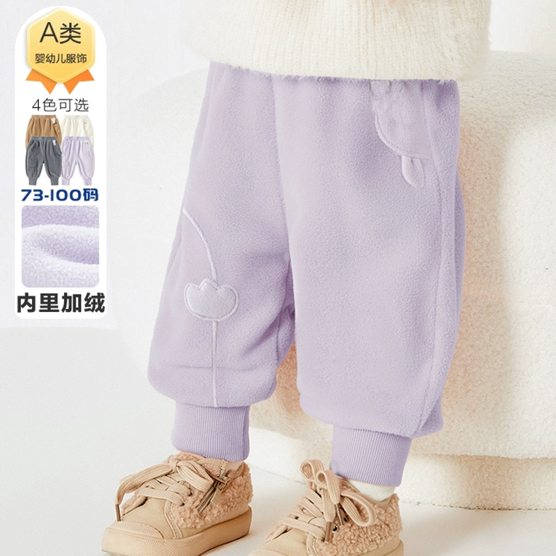 品牌折扣宝宝加绒裤子儿童长裤婴儿运动裤2024款冬装摇粒绒大pp裤
